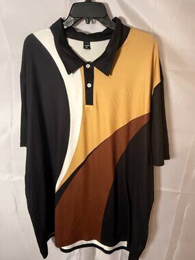 Manfinity 4XL Polo Shirt Black Brown Tan White Colorblock Stretch Short Sleeve